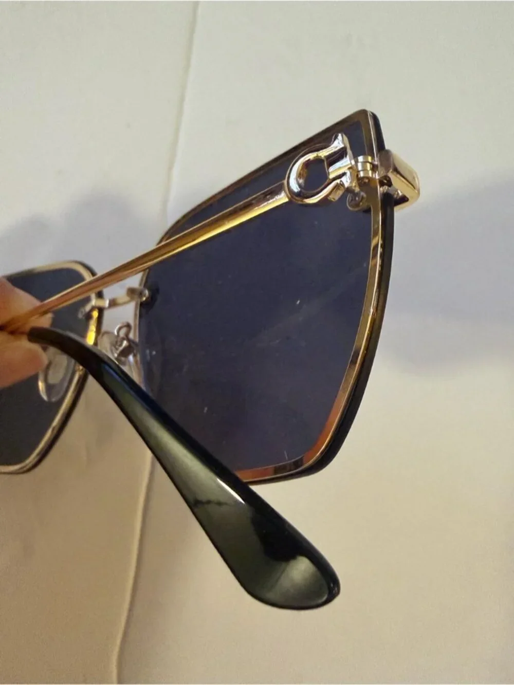 Vintage-Inspired Rimless Square Sunglasses Black & Gold